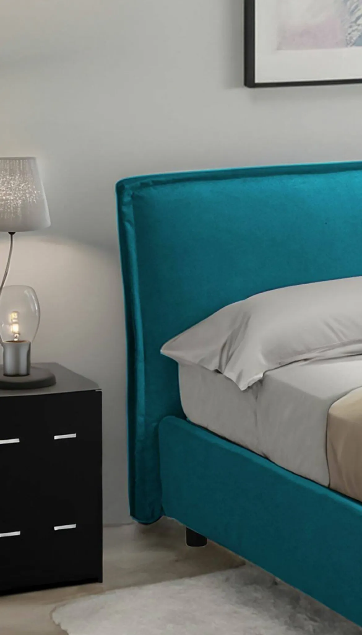 Letto Singolo Azzurro Sfoderabile Contenitore, Dimensione Materasso 80x200 cm Made in Italy - Bruino