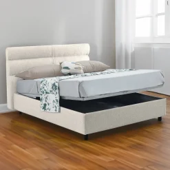 Letto Singolo Beige Materasso Incluso Sfoderabile, Contenitore Made in Italy - Adalpina