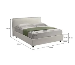 Letto Singolo Beige Materasso Incluso Sfoderabile, Contenitore Made in Italy - Brozolo
