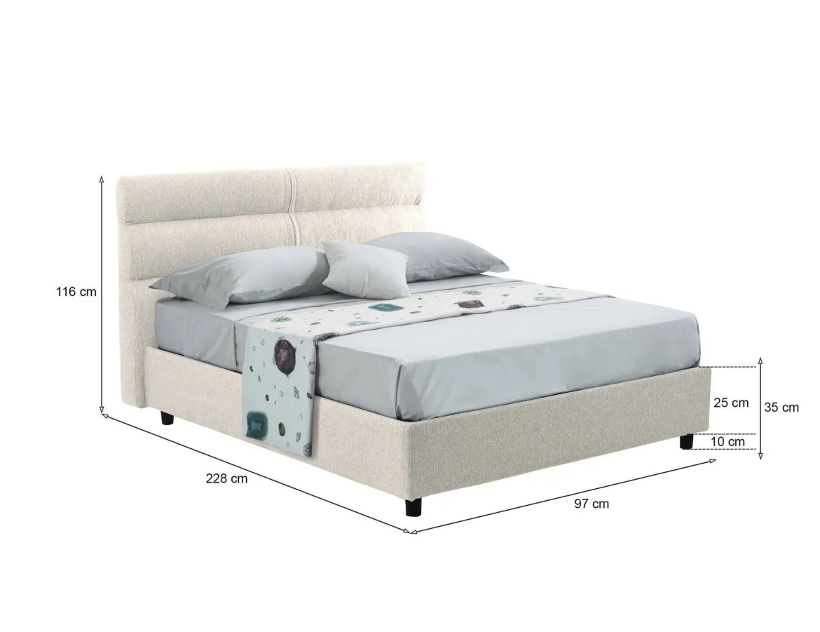 Letto Singolo Beige Sfoderabile Contenitore, Dimensione Materasso 80x200 cm Made in Italy - Bruino