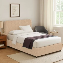 Letto Singolo Beige Sfoderabile Contenitore, Dimensione Materasso 90x200 cm - Carbone