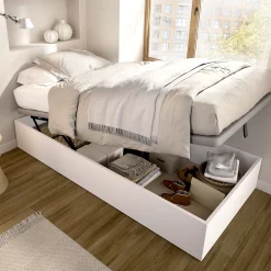 Letto Singolo Bianco Contenitore Dimensione Materasso 90x190 cm, - Lufkin
