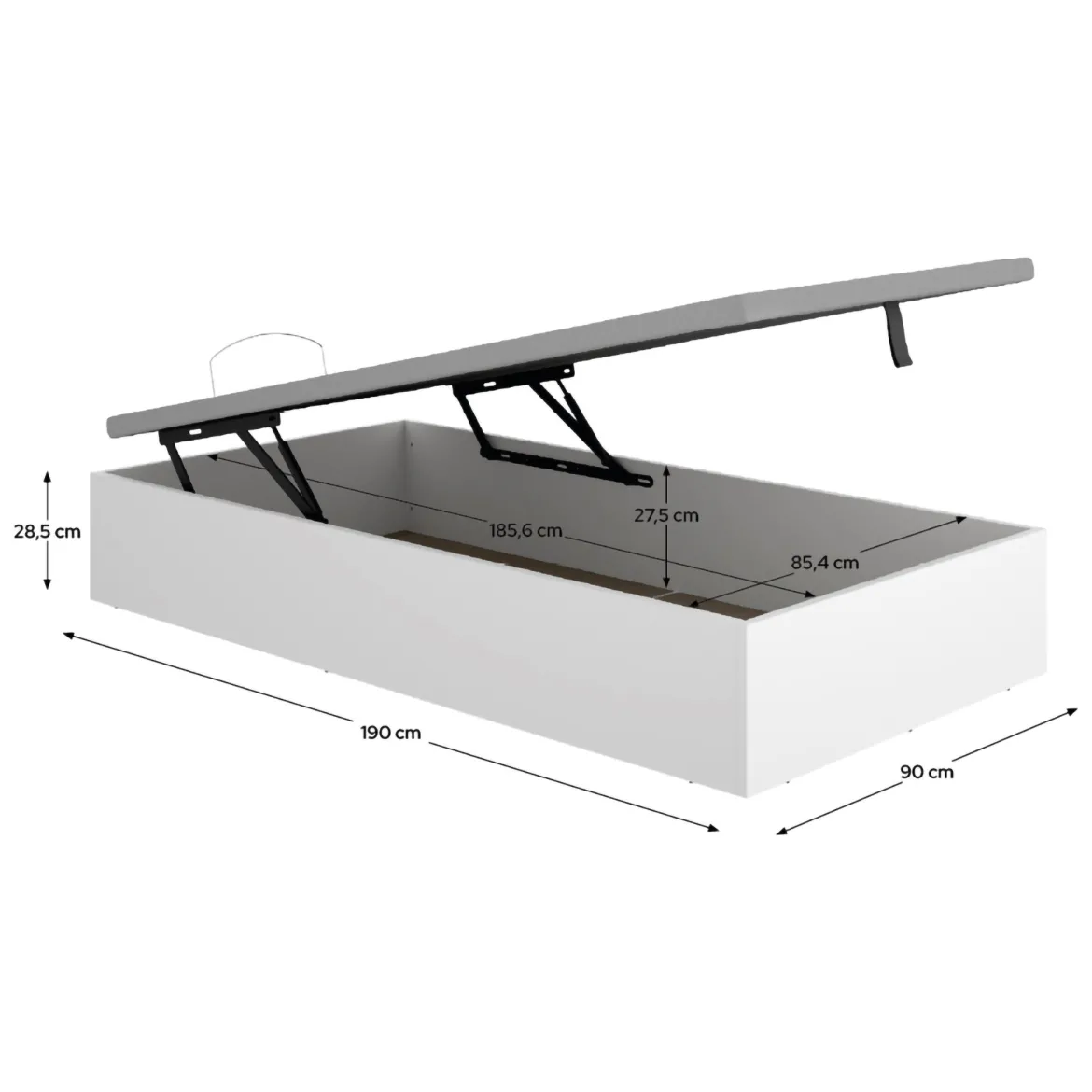 Letto Singolo Bianco Contenitore Dimensione Materasso 90x190 cm, - Lufkin