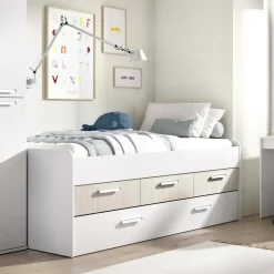 Letto singolo bianco e rovere 95x194cm - Aftro