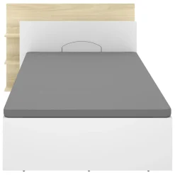 Letto Singolo Bianco Marrone Rovere Contenitore Dimensione Materasso 90x190 cm, Testiera con Libreria Inclusa