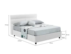 Letto Singolo Bianco Sfoderabile Contenitore, Dimensione Materasso 80x190 cm Made in Italy - Brusson