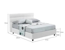 Letto Singolo Bianco Sfoderabile Contenitore, Dimensione Materasso 80x200 cm Made in Italy - Bruino