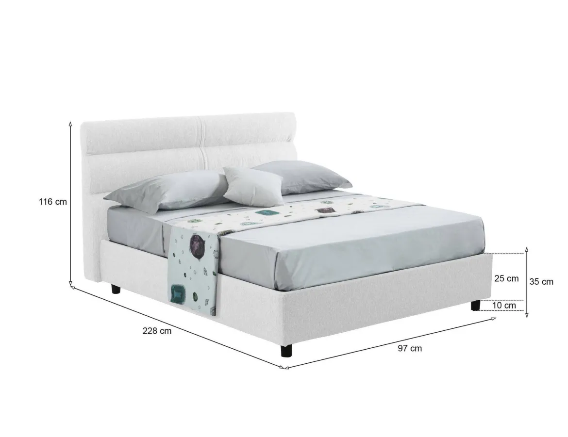 Letto Singolo Bianco Sfoderabile Contenitore, Dimensione Materasso 80x200 cm Made in Italy - Bruino