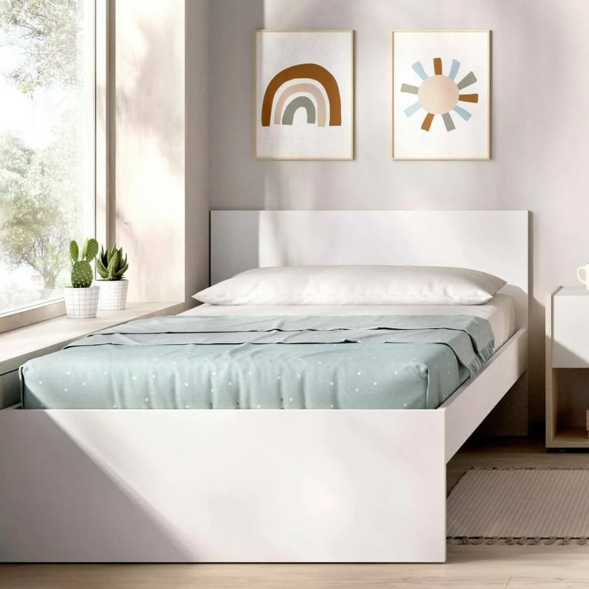 Letto singolo bianco 194x95cm adatto per materasso 90x190 cm - Haikui