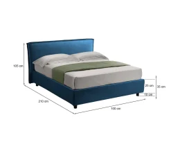 Letto Singolo blu Sfoderabile Contenitore, Dimensione Materasso 80x190 cm Made in Italy - Brusson
