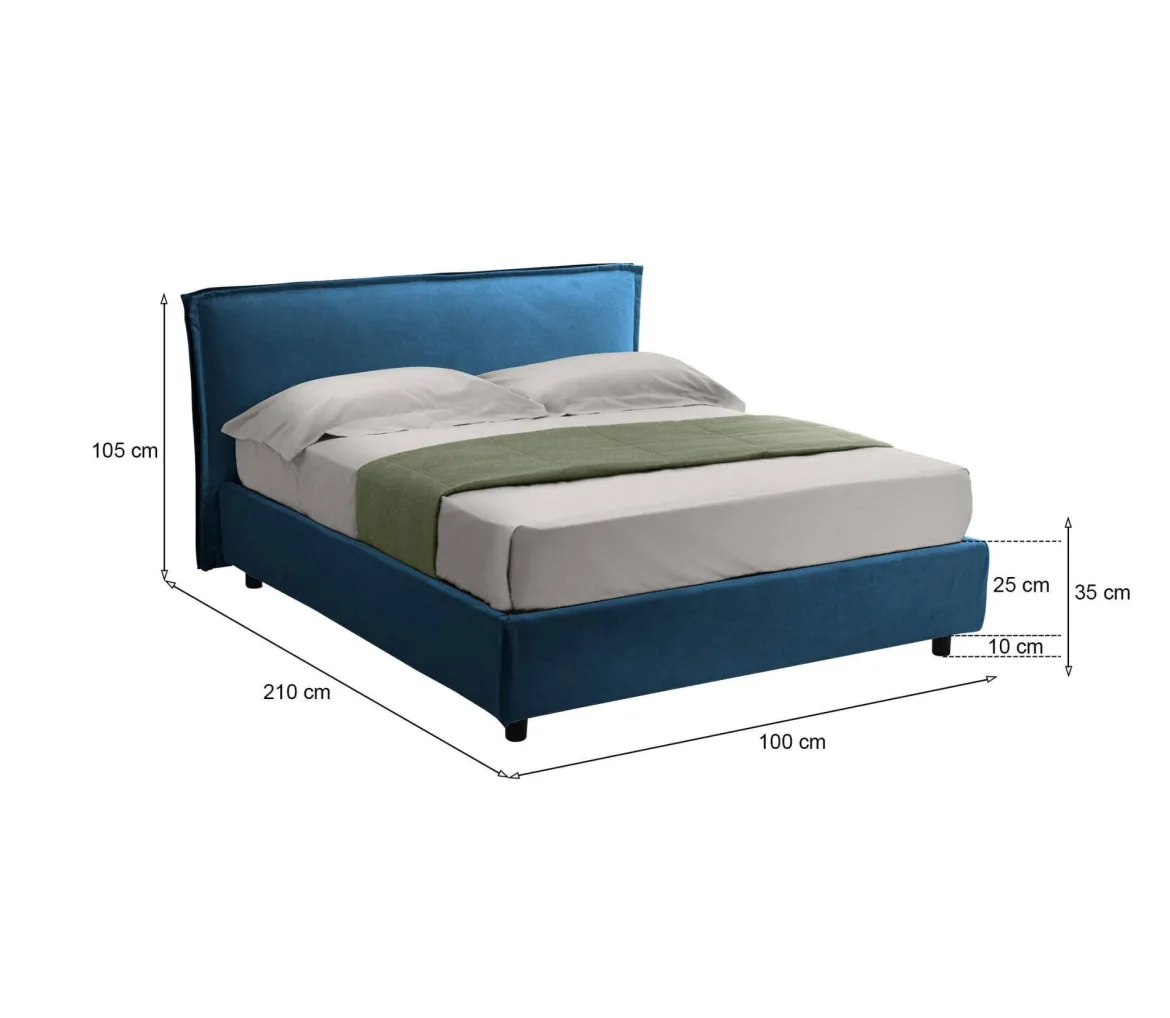Letto Singolo blu Sfoderabile Contenitore, Dimensione Materasso 80x190 cm Made in Italy - Brusson