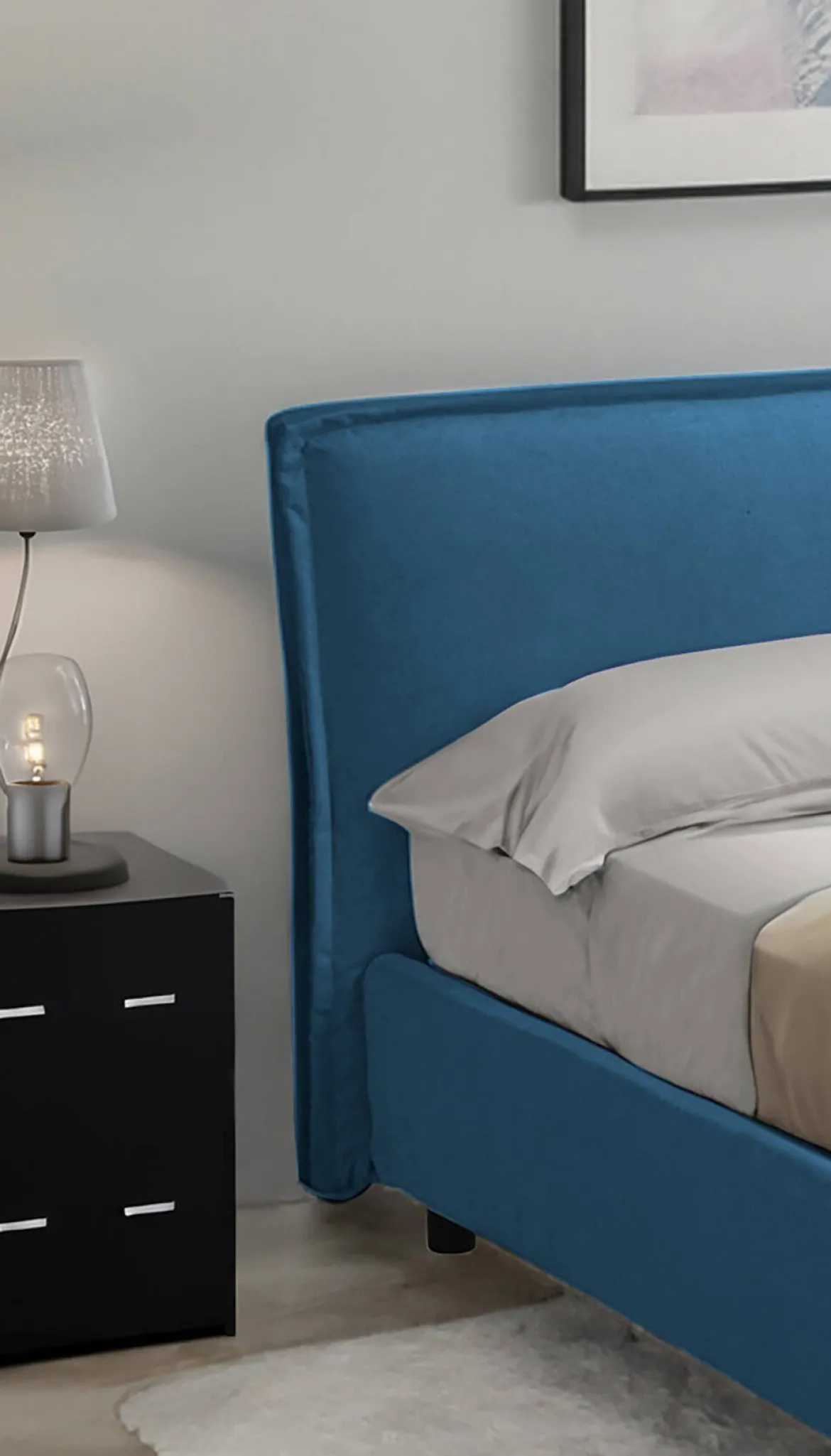 Letto Singolo blu Sfoderabile Contenitore, Dimensione Materasso 80x190 cm Made in Italy - Brusson