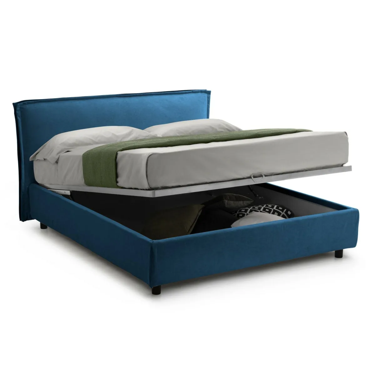 Letto Singolo blu Sfoderabile Contenitore, Dimensione Materasso 80x190 cm Made in Italy - Brusson
