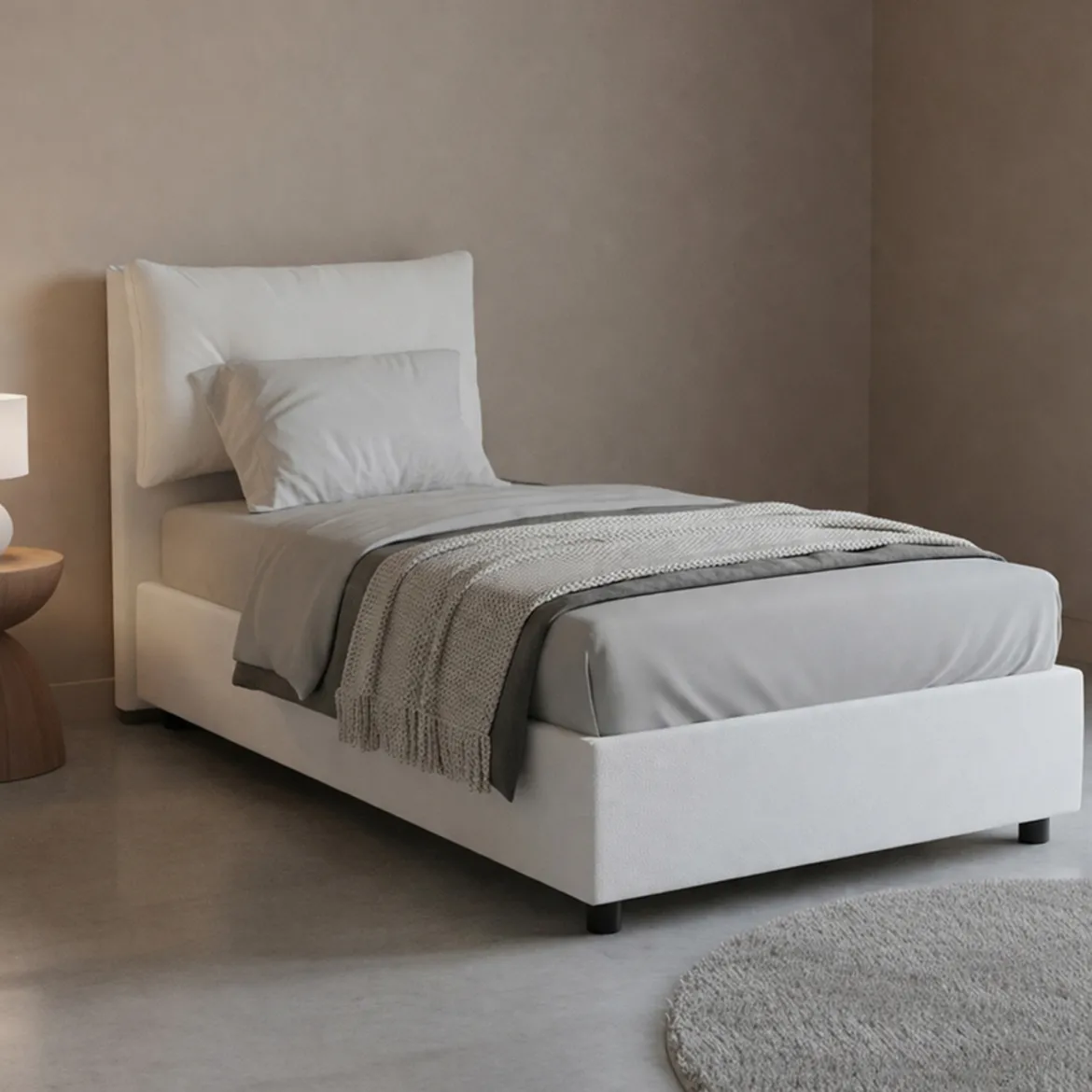 Letto singolo con contenitore bianco 95x205cm chic - Asio