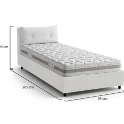 Letto singolo con contenitore bianco 95x205cm chic - Asio