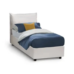 Letto singolo contenitore bianco 105x205cm rivestimento in ecopelle - Nantine