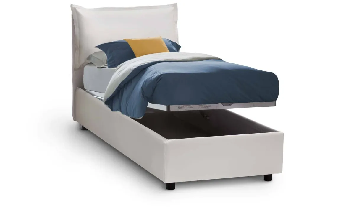 Letto singolo contenitore bianco 105x205cm imbottito - Amandola