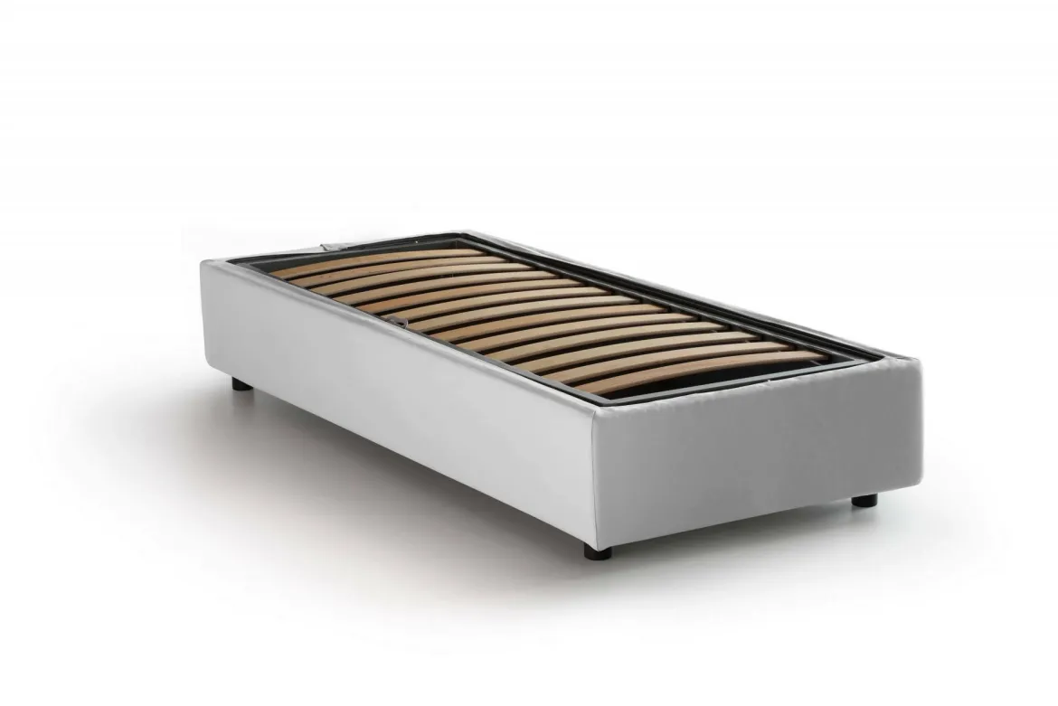Letto singolo contenitore bianco 105x215cm rivestimento in ecopelle - Anitza