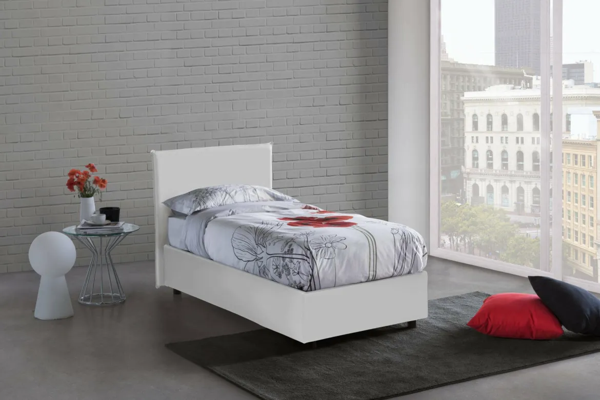 Letto singolo contenitore bianco 95x205cm elegante - Anzi