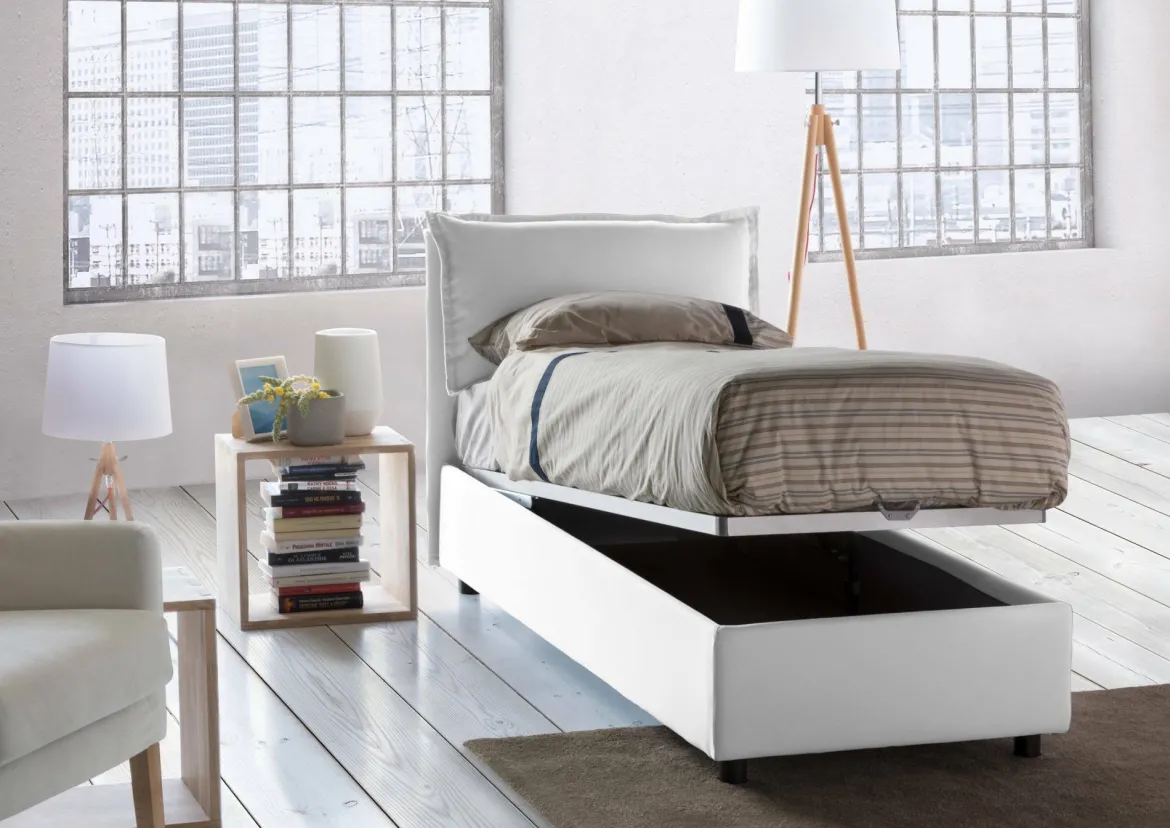 Letto singolo contenitore bianco 95x205cm in legno - Alto