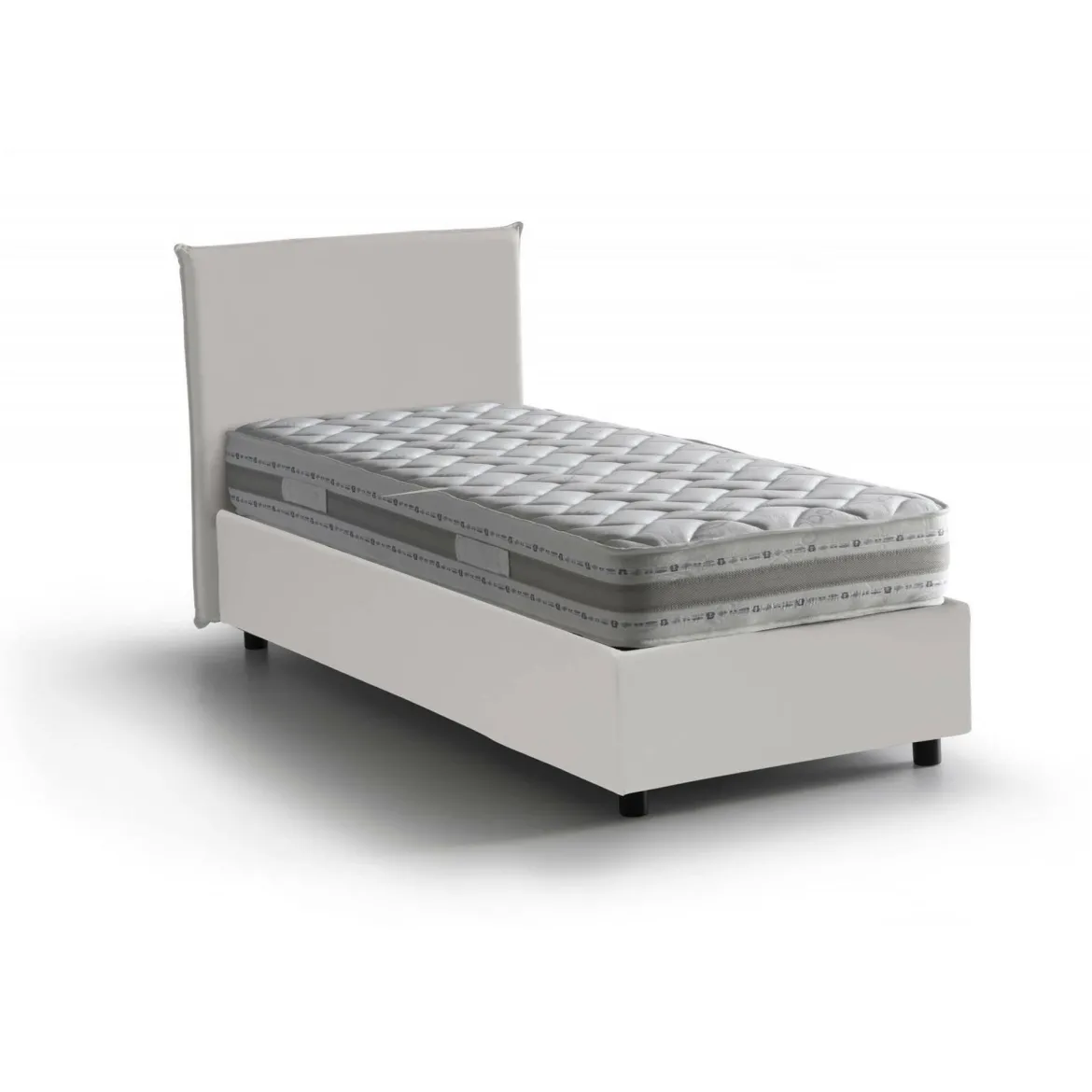 Letto singolo contenitore bianco 95x205cm rivestito in ecopelle - Tashkent