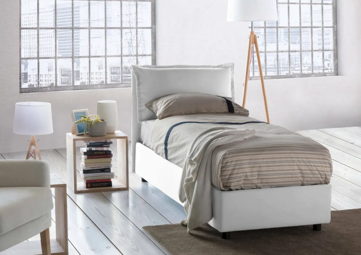Letto singolo contenitore bianco 95x205cm stabile - Ermanna