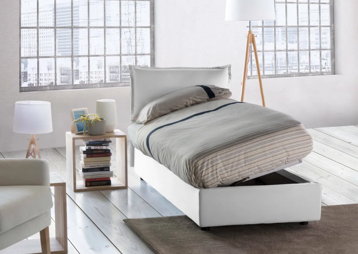 Letto singolo contenitore bianco 95x205cm stabile - Ermanna