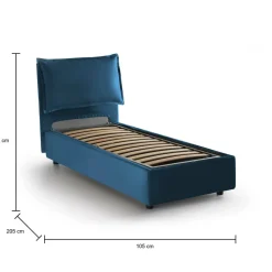 Letto singolo contenitore blu 105x205cm rivestito in tessuto - Aigor