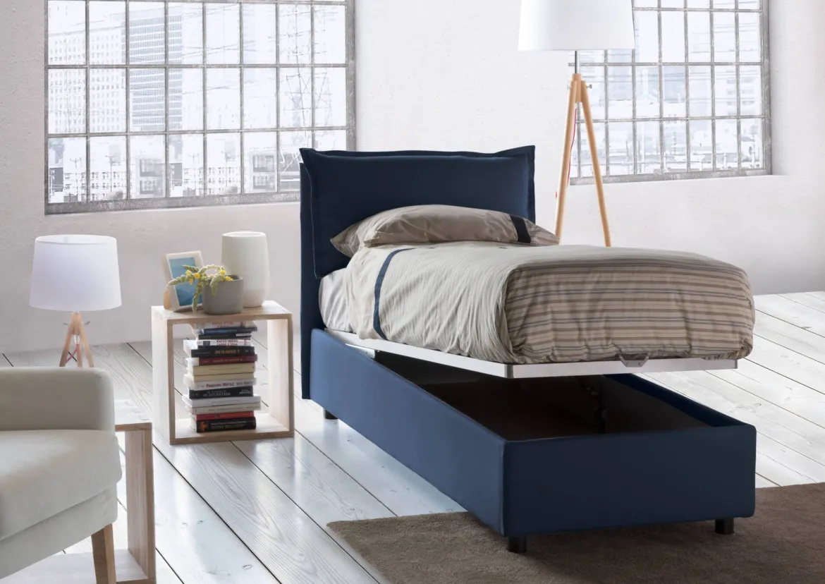 Letto singolo contenitore blu 95x205cm Made in Italy - Alto
