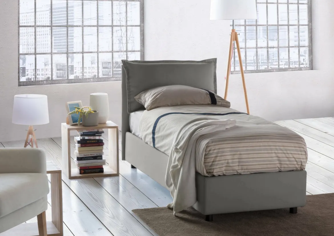 Letto singolo contenitore grigio 105x215cm materasso incluso - Aribal