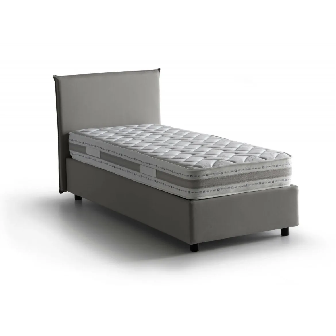 Letto singolo contenitore grigio 95x205cm rivestito in tessuto - Alto