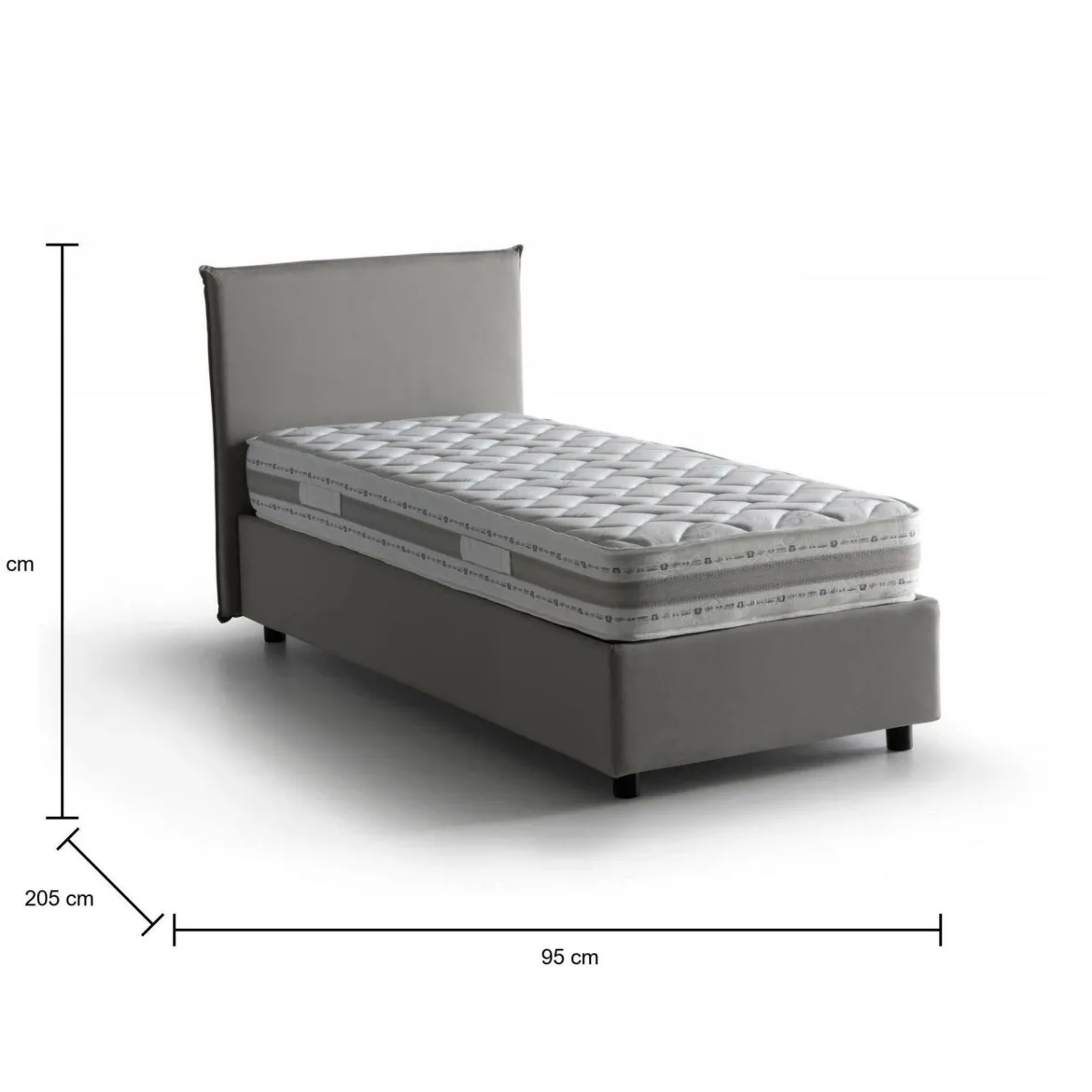Letto singolo contenitore grigio 95x205cm rivestito in tessuto - Alto