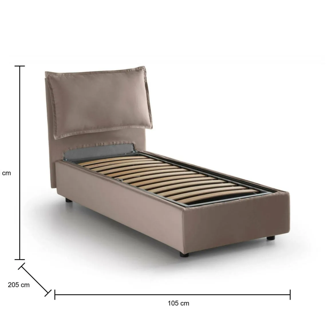 Letto singolo contenitore tortora 105x205cm sfoderabile - Ajan