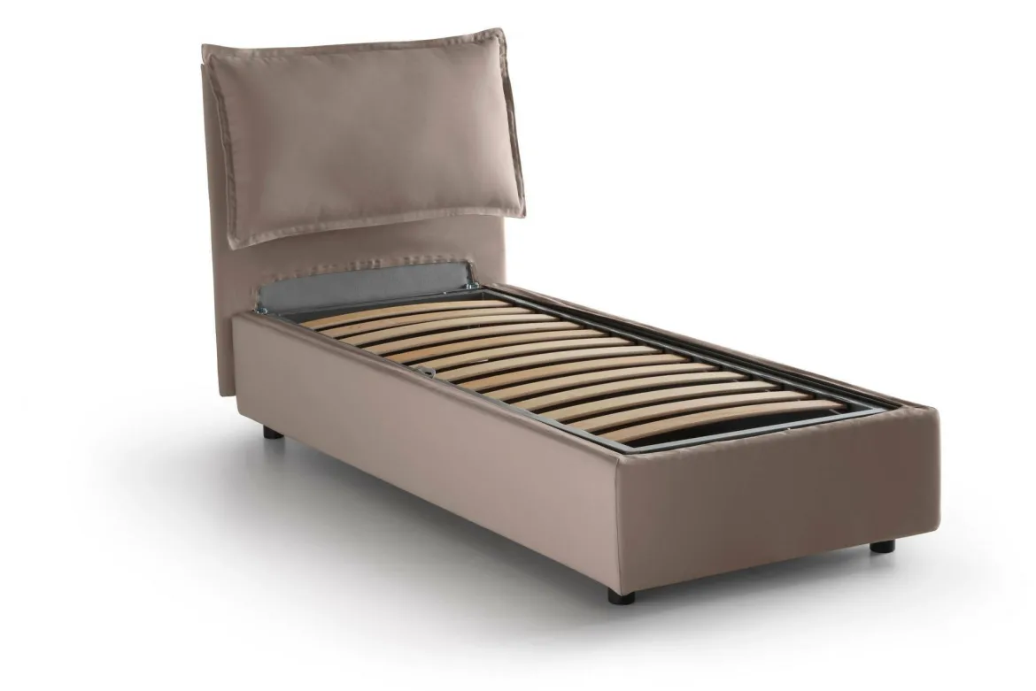 Letto singolo contenitore tortora 105x205cm sfoderabile - Ajan