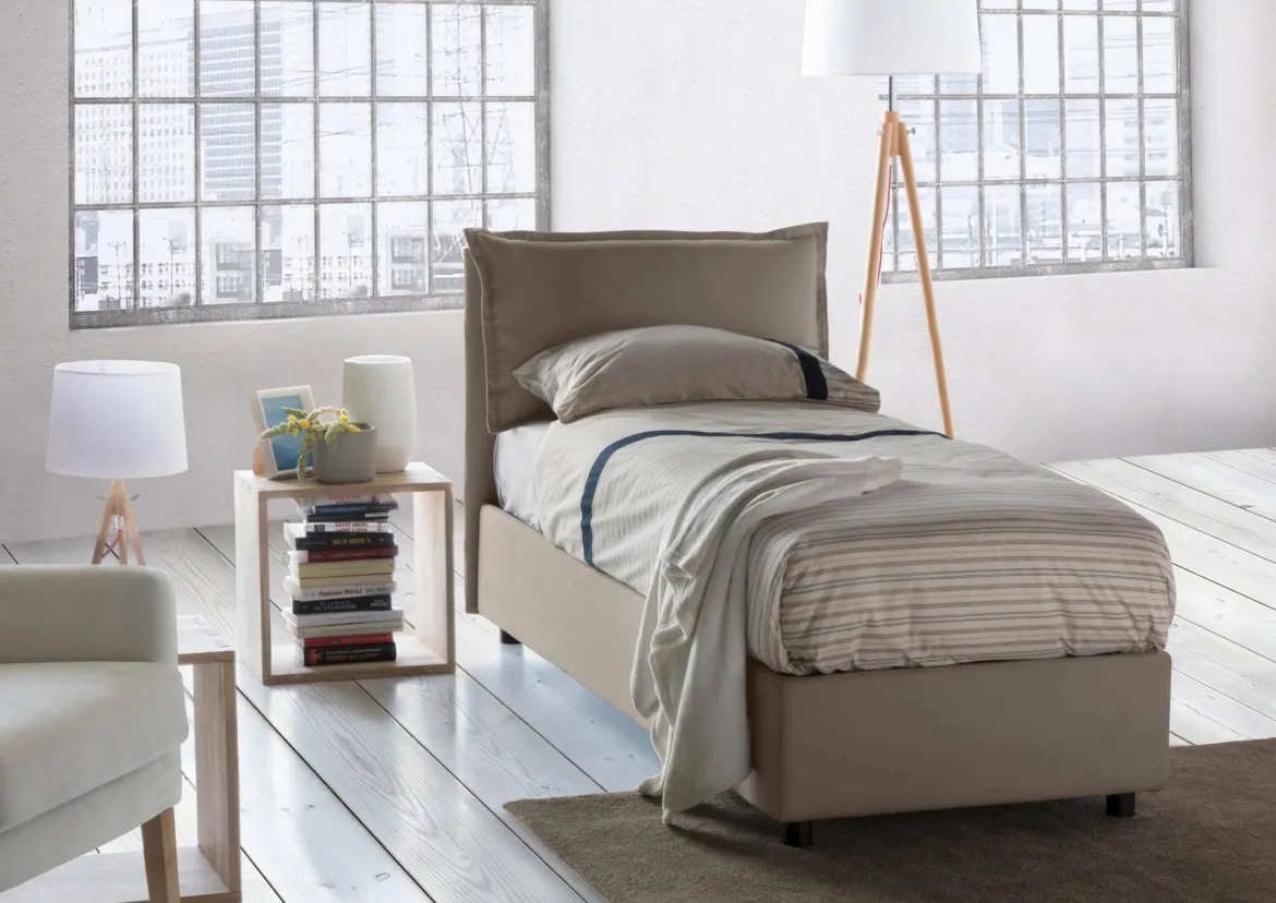 Letto singolo contenitore tortora 105x215cm materasso incluso - Richilde