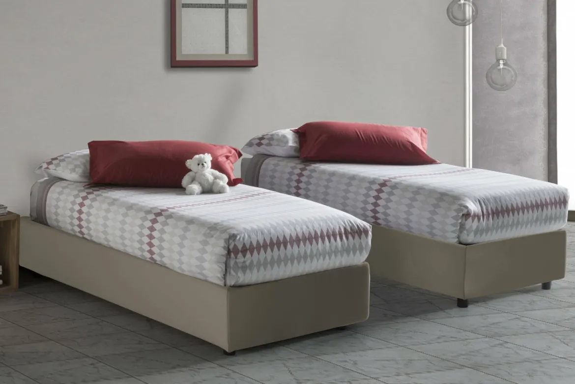 Letto singolo contenitore tortora 105x215cm rivestimento in tessuto - Aribal
