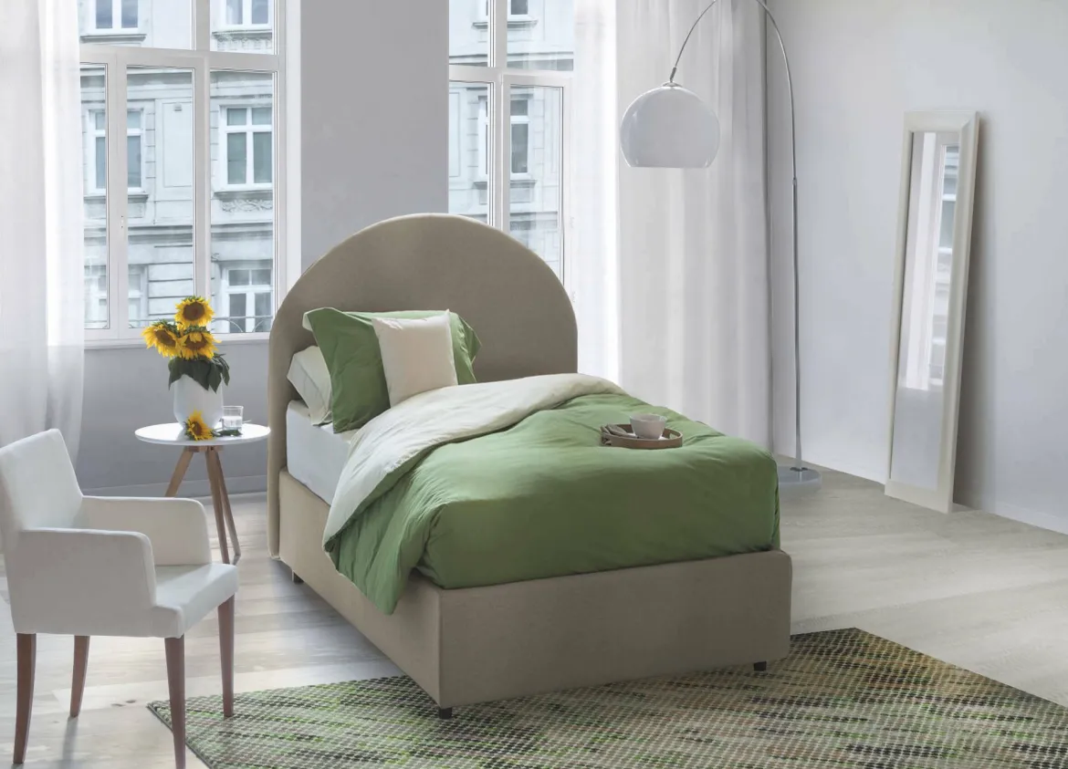 Letto singolo contenitore tortora 95x205cm adatto per materasso 80x190 cm - Ildegarda
