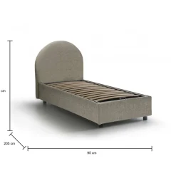 Letto singolo contenitore tortora 95x205cm adatto per materasso 80x190 cm - Ildegarda