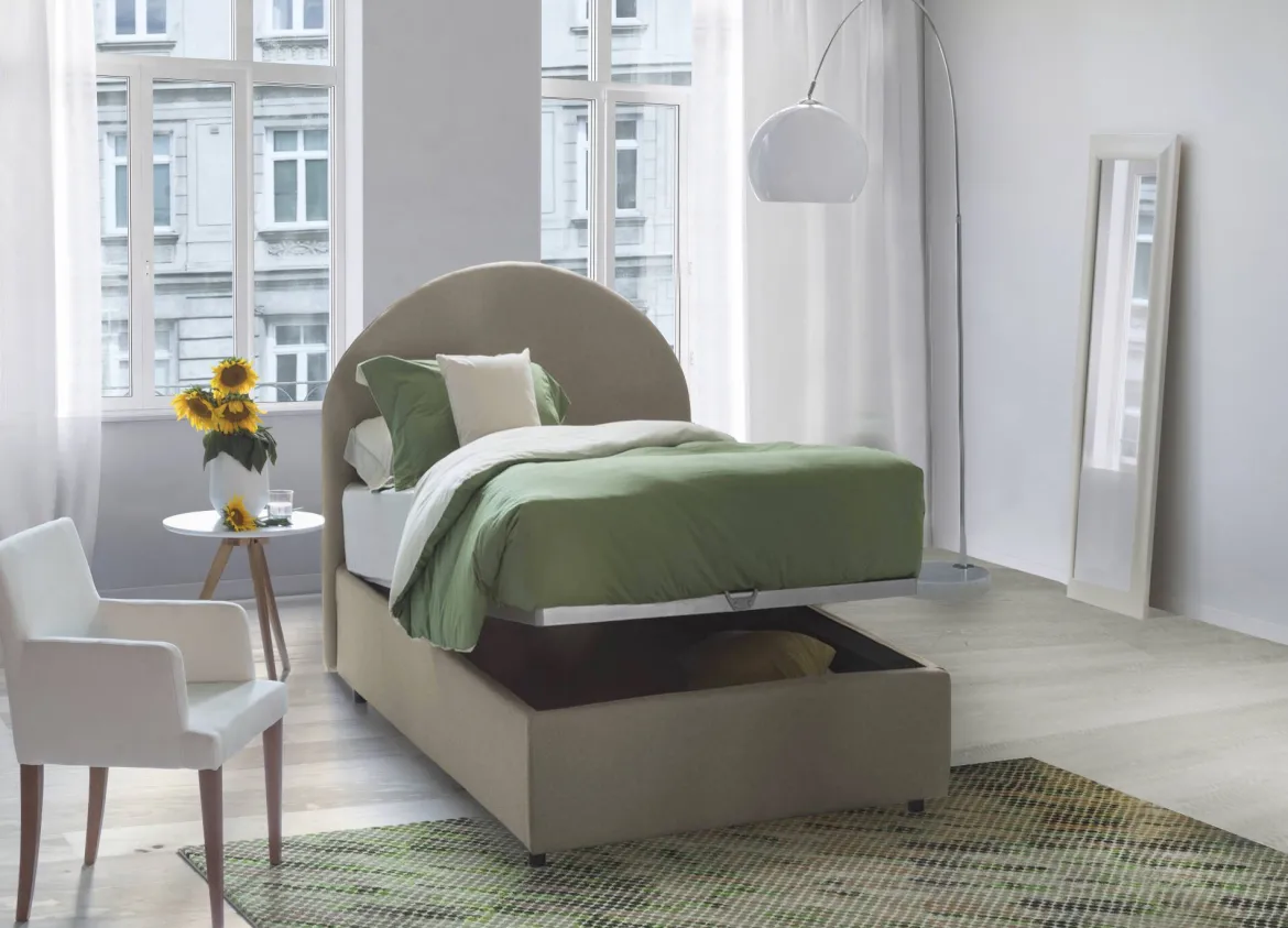 Letto singolo contenitore tortora 95x205cm adatto per materasso 80x190 cm - Ildegarda