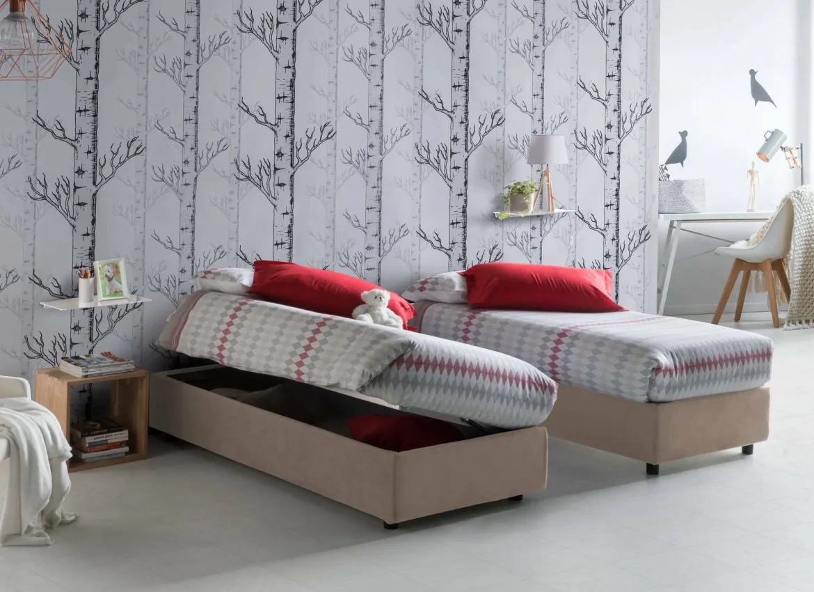 Letto singolo contenitore tortora 95x205cm moderno - Arcisate