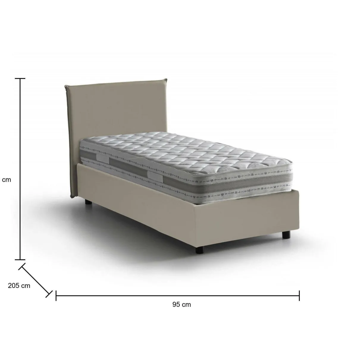 Letto singolo contenitore tortora 95x205cm rivestito in ecopelle - Adrama