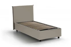 Letto singolo contenitore tortora 95x205cm rivestito in ecopelle - Adrama
