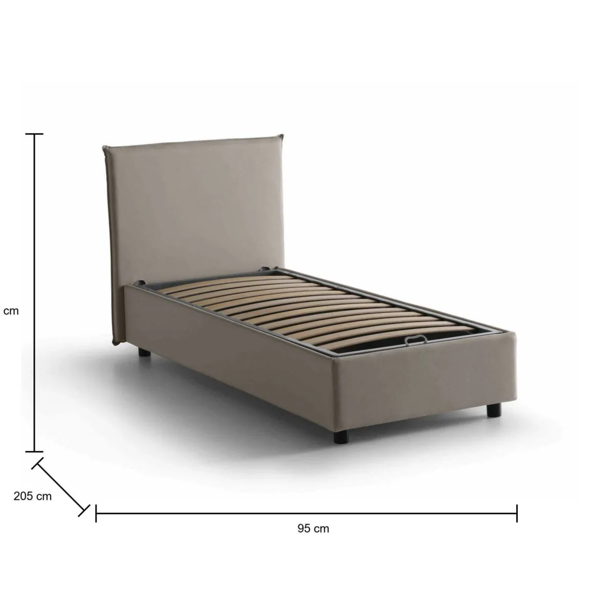 Letto singolo contenitore tortora 95x215cm rete inclusa - Azzurrino