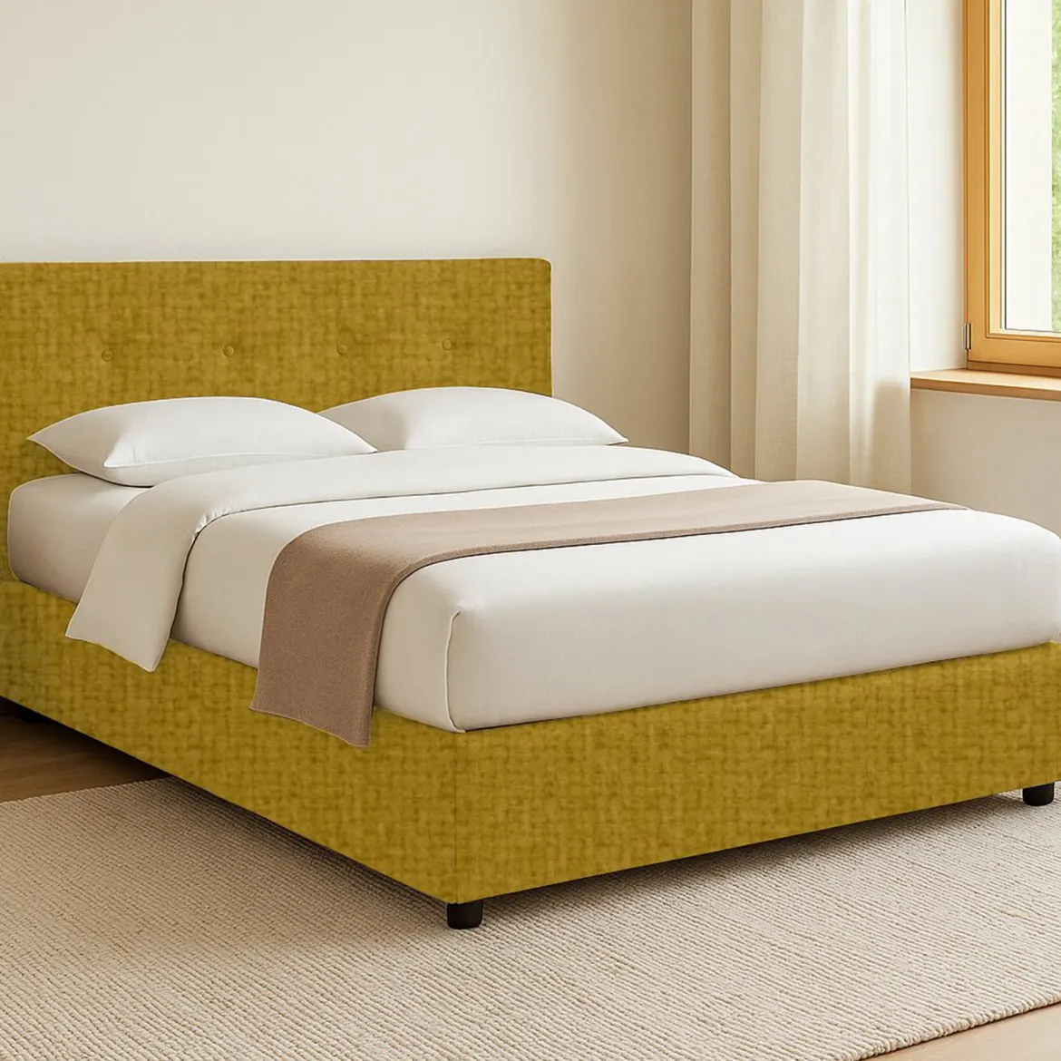 Letto Singolo Giallo Ocra Sfoderabile Contenitore, Dimensione Materasso 90x190 cm - Fiumalbo