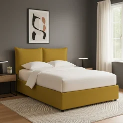 Letto Singolo Giallo Ocra Sfoderabile Contenitore, Dimensione Materasso 90x200 cm - Lapedona