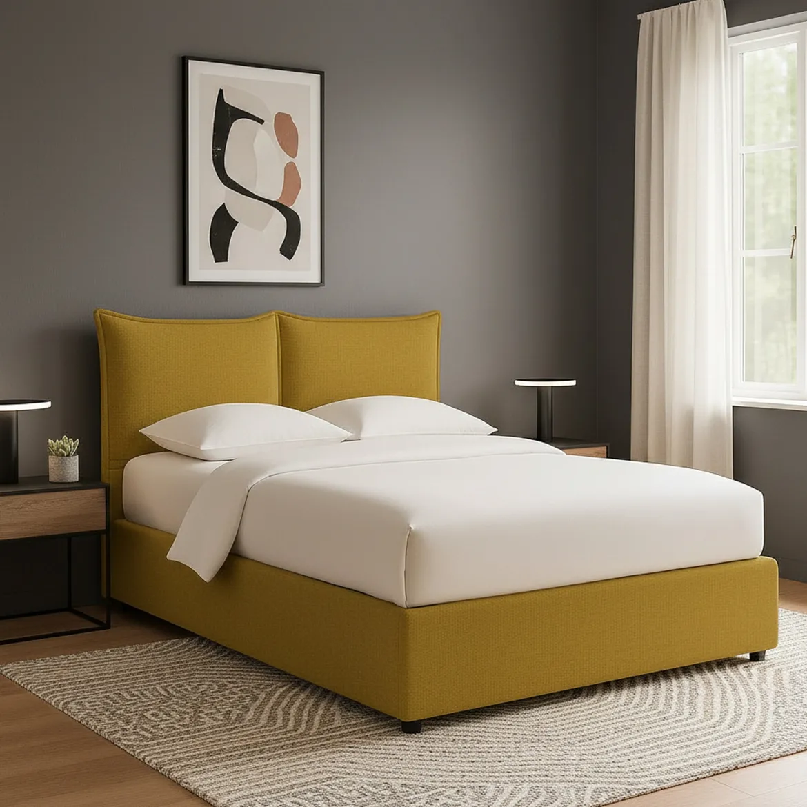 Letto Singolo Giallo Ocra Sfoderabile Contenitore, Dimensione Materasso 90x200 cm - Maccagno