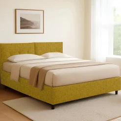 Letto Singolo Giallo Ocra Sfoderabile Contenitore, Dimensione Materasso 90x200 cm - Nocara
