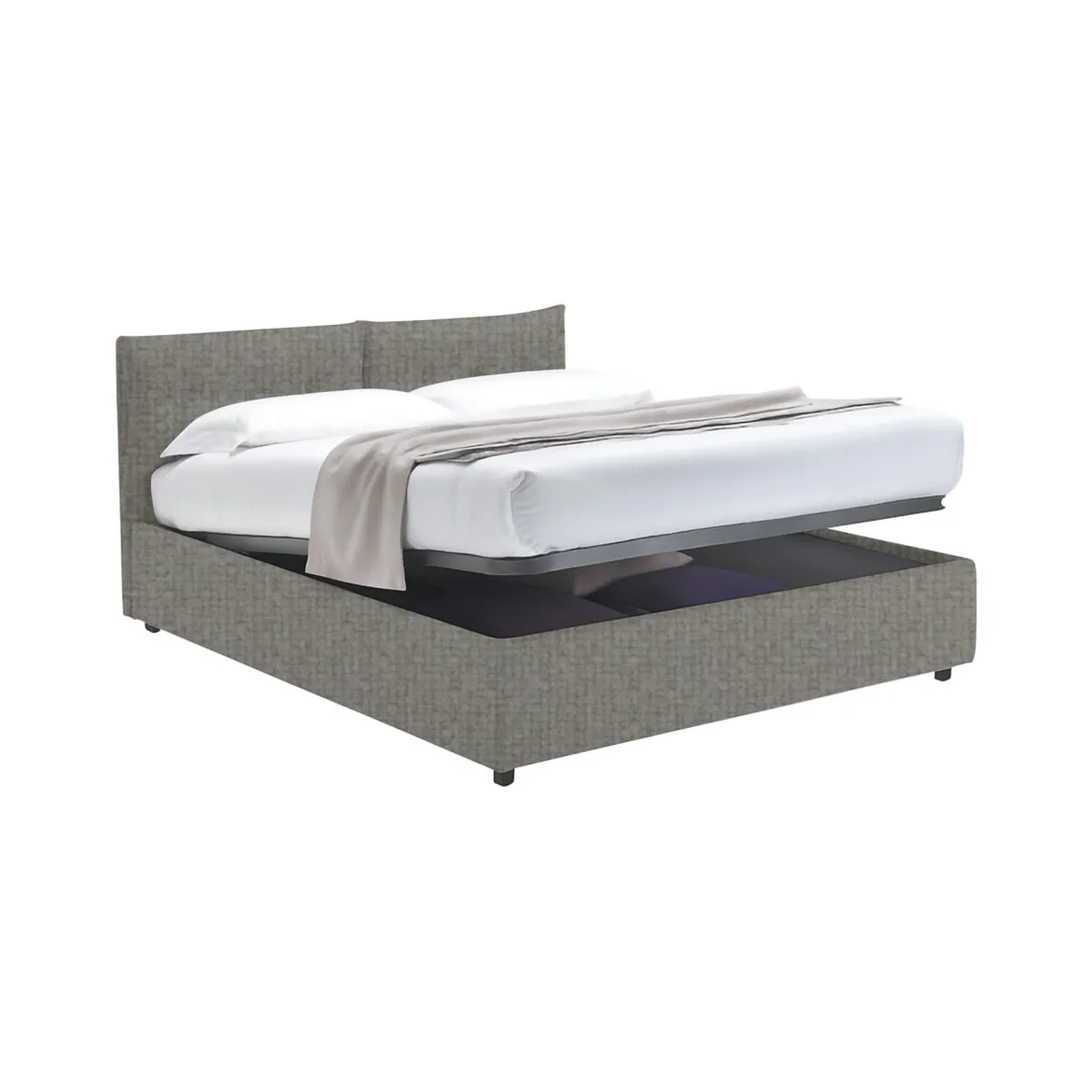 Letto Singolo Grigio Cenere Sfoderabile Contenitore, Dimensione Materasso 90x190 cm - Supino