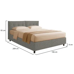 Letto Singolo Grigio Cenere Sfoderabile Contenitore, Dimensione Materasso 90x200 cm - Oncino