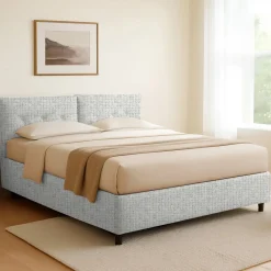 Letto Singolo Grigio Chiaro Sfoderabile Contenitore, Dimensione Materasso 90x190 cm - Stazzano